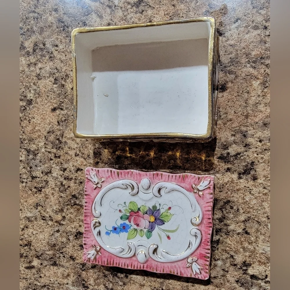 Italy Floral Porcelain Trinket Vintage Jewelry Box